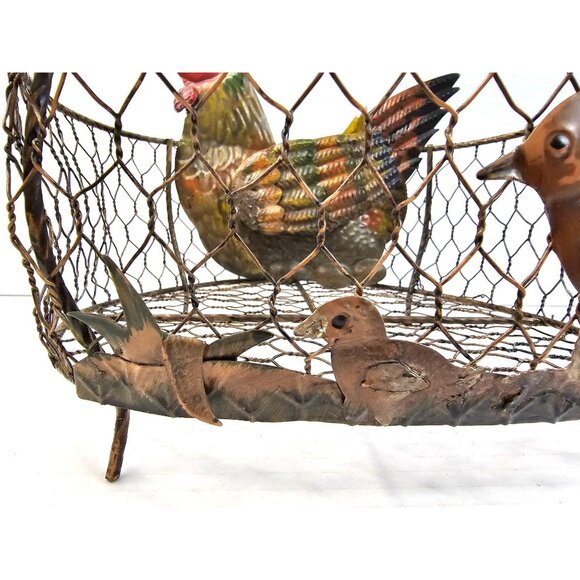 Vintage Rustic Collectible Metal Wire Chicken Basket Hen Chicks Farmhouse Decor - Picture 2 of 8